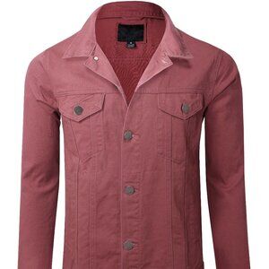 Victorious Men's Plain Denim Jacket Casual Button Up Shirt Brick